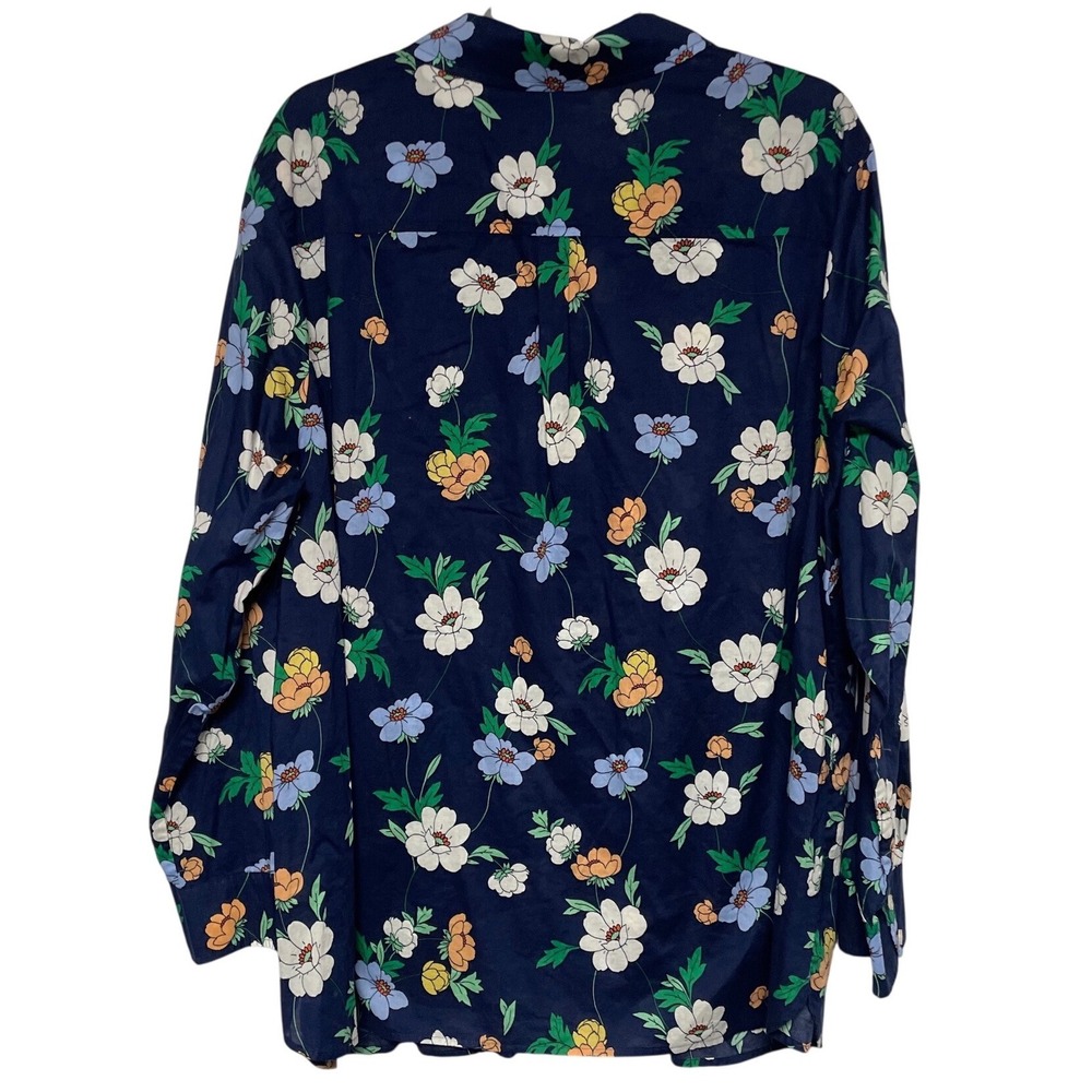 Talbots Plus Navy Floral Cotton Button Down Shirt Women's 3X